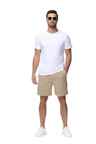 Yundobop Men's Casual 7 Inch Shorts Twill Drawstring Summer Beach Stretch Golf Shorts with Zipper Pockets Khaki 36 - Image 6