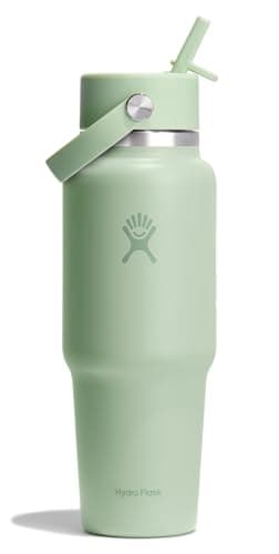 Hydro Flask Travel Water Bottle - Insulated Stainless Steel - Wide Straw Lid, Non Spill, Leakproof in 32 Oz Aloe Green - Image 1
