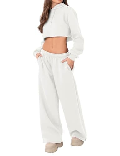 HeSaYep Women's Fleece Lined Sweatpants Wide Leg Baggy High Waisted Sweat Pants Drawstring Lounge Trousers Y2K Straight Leg Sherpa Pants White S - Image 5