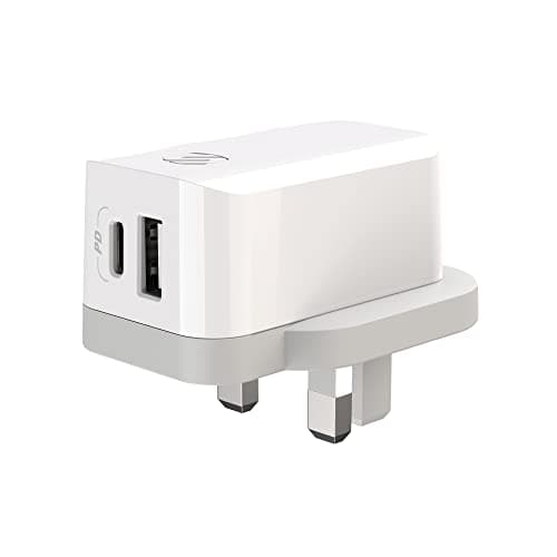 Scosche HPDCA32UK PowerVolt 32W Certified USB Type-C + USB Type-A UK Quick Wall Charger Power Delivery 3.0 for All USB-C and USB-A Devices in White - Image 1