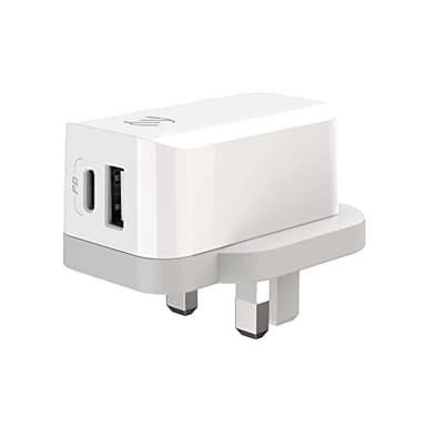 Scosche HPDCA32UK PowerVolt 32W Certified USB Type-C + USB Type-A UK Quick Wall Charger Power Delivery 3.0 for All USB-C and USB-A Devices in White - Image 1