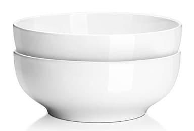DOWAN Serving Bowls, 9.5" Large Salad Bowls for Entertaining, Side Dishes, Pho, Pasta, Centerpiece Bowls for Dinner Parties, Kitchen Decor, Microwave & Dishwasher Safe, White - Image 1