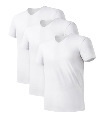 DAVID ARCHY Men's Undershirts Micro Modal Ultra Soft T-Shirts Stretch Moisture-Wicking V-Neck Tees for Men, 3-Pack (M, White) - Image 1