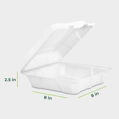 Freshware Clamshell Food Containers with Lids [8x8 100-Pack] Disposable To Go Containers, Biodegradable Sugarcane To Go Boxes - Paper Container - Microwave & Freezer Safe, Stackable - Image 3