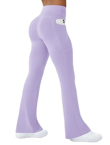 COPYLEAF Womens Yoga Pants with Pockets High Waisted Flare Leggings Bell Bottom Yoga Dress Pants Seamless Bootcut Pants(Purple XXL) - Image 1