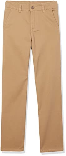 IZOD Big Boys School Uniform Flat Front Twill Pants, Burnished Khaki, 8 Slim - Image 1