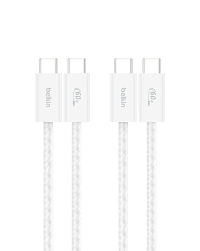 Belkin USB C to USB C Cable 2-Pack, 3.3ft, 60W - Type C Charger, iPhone Charger Cord, Soft, Braided, Flexible for iPhone 17, Galaxy S25, Pixel 10, Airpods, iPad Pro & More, Travel Essentials - White - Image 1