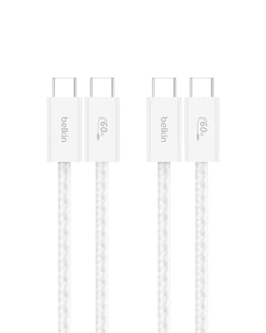 Belkin USB C to USB C Cable 2-Pack, 3.3ft, 60W - Type C Charger, iPhone Charger Cord, Soft, Braided, Flexible for iPhone 17, Galaxy S25, Pixel 10, Airpods, iPad Pro & More, Travel Essentials - White - Image 1