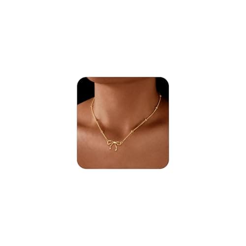 Andsion 14K Gold Plated Necklace for Women, Gold Plated Bow Necklace for Women, Dainty Gold Plated Pendant Choker Necklace - Image 1