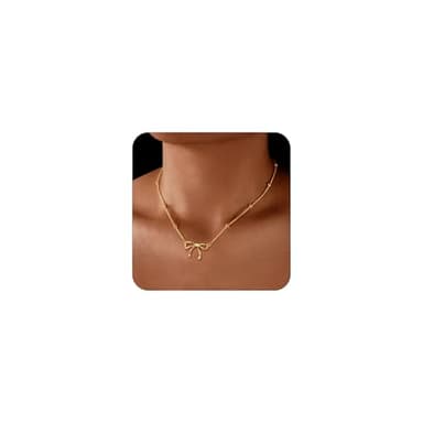 Andsion 14K Gold Plated Necklace for Women, Gold Plated Bow Necklace for Women, Dainty Gold Plated Pendant Choker Necklace - Image 1