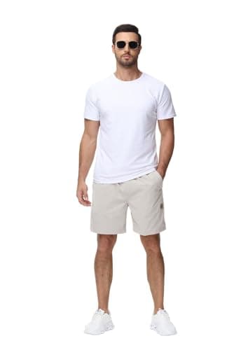 Yundobop Men's Casual 7 Inch Shorts Twill Drawstring Summer Beach Stretch Golf Shorts with Zipper Pockets Beige 28 - Image 6
