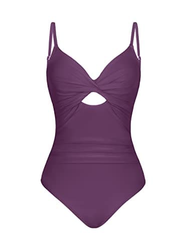 CUPSHE One Piece Swimsuit for Women Bathing Suits Twist Front Cutout Adjustable Straps Ruched Swimwear M, Dark Purple - Image 6