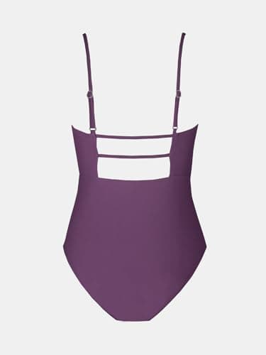 CUPSHE Women's One Piece Swimsuit Square Neck Cutout Back Tummy Control Adjustable Straps Striped Swimwear, L Grape Purple - Image 5