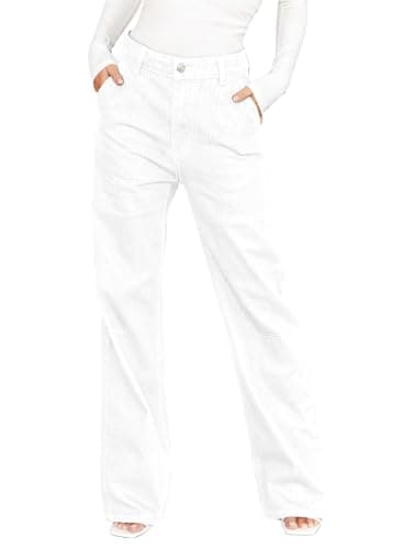 Dokotoo Womens Casual High Waisted Cargo Jeans for Women Wide Leg Boyfriend Denim Pants White Size 8 - Image 1