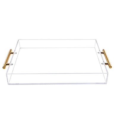 12"x16" Clear Acrylic Serving Tray with Golden Handles, Sturdy Huge Capacity Acrylic Tray for Coffee, Juice, Kitchen and Desk Organizer, Storage Tray (12"x16") - Image 3