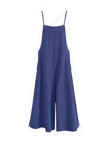 YESNO Women Casual Loose Long Bib Pants Wide Leg Jumpsuits Baggy Cotton Rompers Overalls with Pockets (XS PZZTYP2 Navy Blue) - Image 5