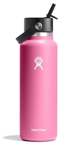 Hydro Flask Water Bottle - Insulated Stainless Steel - Wide Mouth Flex Straw Lid, Non Spill, Leakproof and Refillable in 40 Oz Camellia - Image 1
