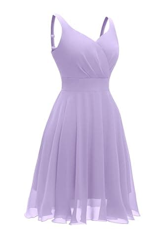Dressever Summer Cocktail Dress V-Neck Adjustable Spaghetti Strap Chiffon Sundress Lavender S - Image 3