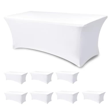 Enjoyidea Table Cover for 6 foot Rectangle Tables-8 Pack White Fitted Stretch Tablecloth-Elastic Spandex 6ft Folding Tablecloths for Party, Vendor Booth Display, Banquet Buffet Event, Craft Trade Show - Image 1
