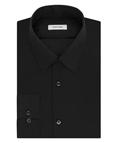 Calvin Klein Men's Slim Fit Non-Iron Herringbone Point Collar Dress Shirt, Black, 17.5" Neck 34"-35" Sleeve - Image 3