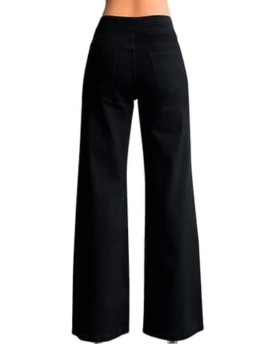roswear Women's Wide Leg Jeans Casual High Waisted Stretch Baggy Loose Denim Pants Black Medium - Image 2