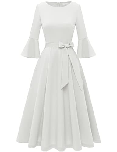 HomRain White Church Graduation Dresses for Women 2025, Casual Dress Fit and Flare for Tea Party White XL - Image 1