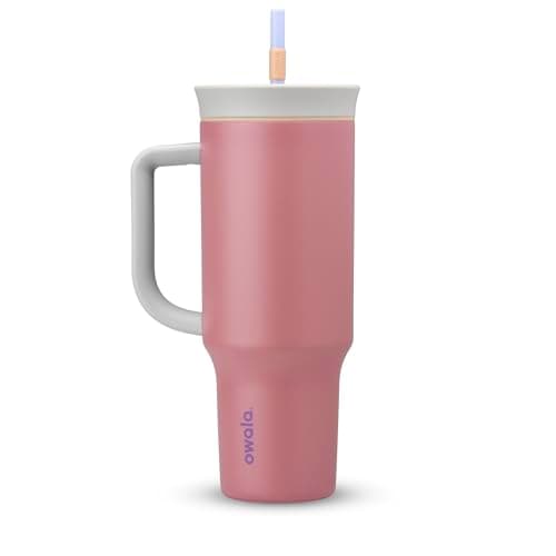 Owala Stainless Steel Triple Layer Insulated Travel Tumbler with Spill Resistant Lid, Straw, and Carry Handle, BPA Free, 40 oz, Dusty Pink (Yoga Rose) - Image 1