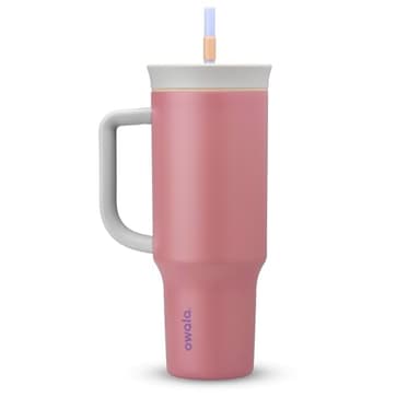 Owala Stainless Steel Triple Layer Insulated Travel Tumbler with Spill Resistant Lid, Straw, and Carry Handle, BPA Free, 40 oz, Dusty Pink (Yoga Rose) - Image 1