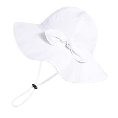 Baby Girl Sun Hat with UPF 50+ Outdoor Adjustable Beach Hat with Wide Brim Bucket Hats (2-3 Years,White) - Image 2