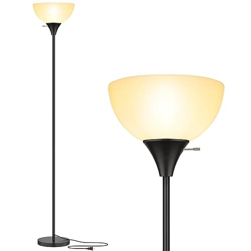 Coucrek Floor Lamp, LED Standing Lamps with White Plastic Shade, Black Modern Torchiere Floor Lamp, Tall Lamps for Living Room Dorm, Bulb not Included - Image 1