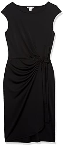 Amazon Essentials Women's Cap Sleeve Boat-Neck Faux Wrap Dress, Black, Medium - Image 6
