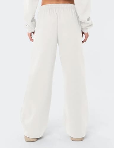 HeSaYep Women's Fleece Lined Sweatpants Wide Leg Baggy High Waisted Sweat Pants Drawstring Lounge Trousers Y2K Straight Leg Sherpa Pants White S - Image 2