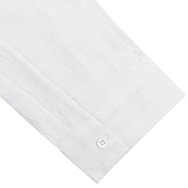 JEKAOYI Button Down Linen Shirts for Men Casual Long Sleeve Regular Fit Cotton Beach Shirts with Pocket White - Image 5