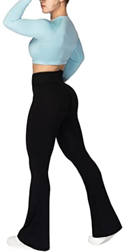 Sunzel Flare Leggings, Crossover Yoga Pants for Women with Tummy Control, High-Waisted and Wide Leg Black - Image 6