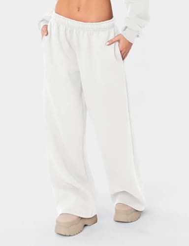 HeSaYep Women's Fleece Lined Sweatpants Wide Leg Baggy High Waisted Sweat Pants Drawstring Lounge Trousers Y2K Straight Leg Sherpa Pants White S - Image 3