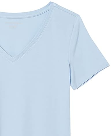Amazon Essentials Women's Regular-Fit Short-Sleeve V-Neck T-Shirt, Pack of 2, Dark Green/Powder Blue, Large - Image 8