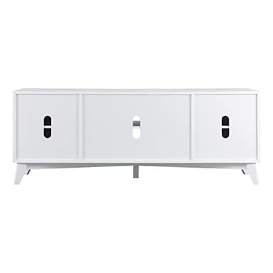 OKD TV Stand for 75+ Inch TV, Mid Century Modern Entertainment Center with Natural Rattan Door, Storage Shelves, Long Boho Media TV Console, Long Television Stand for Living Room, White - Image 7