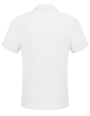 COOFANDY Men's Summer Linen Shirts Short Sleeve Button Down Shirts for Men Fashion Beach Casual Shirt A-White - Image 6