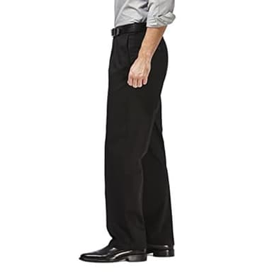 Haggar mens Premium No Iron Khaki Classic Fit Expandable Waist Flat Front Pant, Black, 38x34 - Image 2