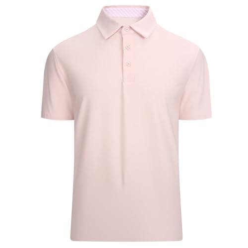 Alex Vando Mens Golf Shirt Moisture Wicking Quick-Dry Short Sleeve Casual Polo Shirts for Men,Lt Pink,M - Image 1