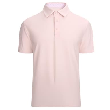 Alex Vando Mens Golf Shirt Moisture Wicking Quick-Dry Short Sleeve Casual Polo Shirts for Men,Lt Pink,M - Image 1