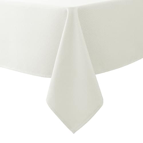 Biscaynebay Textured Fabric Tablecloths 90x156 Inches Rectangular, Ivory Water Resistant Tablecloths for Dining, Kitchen, Wedding, Parties etc. Machine Washable - Image 1