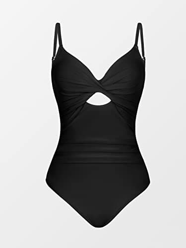 CUPSHE One Piece Swimsuit for Women Bathing Suits Twist Front Cutout Adjustable Straps Ruched Swimwear L, Black - Image 5