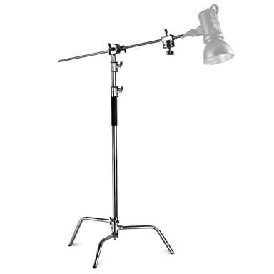 NEEWER Pro 100% Stainless Steel Heavy Duty C Stand with Boom Arm, Max Height 10.5ft/320cm Photography Light Stand with 4.2ft/128cm Holding Arm, 2 Grip Head for Studio Monolight, Softbox, Reflector - Image 1