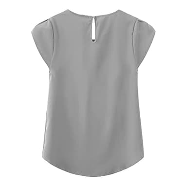 TASAMO Women's Printed Flouncing Flared Short Sleeve Blouse Top Shirts Floral (Small,Grey) - Image 2