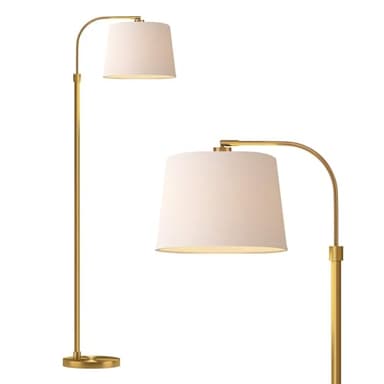Oneach 62" Gold Floor Lamp for Living Rooms Tall Arc Standing Lamps for Bedrooms Industrial Corner Nursery Girls Kid Vintage Mid-Century Modern Reading Light Office Antique Brass Shade Lantern - Image 1