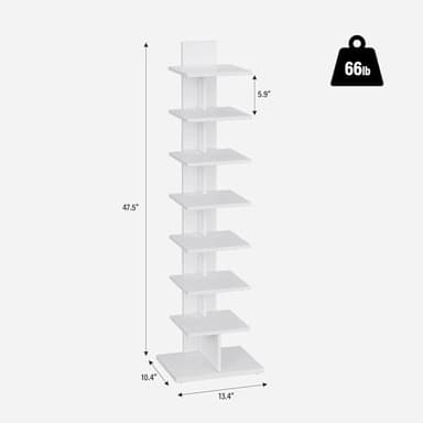 TUTOTAK Narrow Bookshelf, 8-Tier Bookcase, Spine Book Shelf for Small Space, Corner Standing Shelf for Living Room, Office, Study, Entryway, White BS06BW008 - Image 2