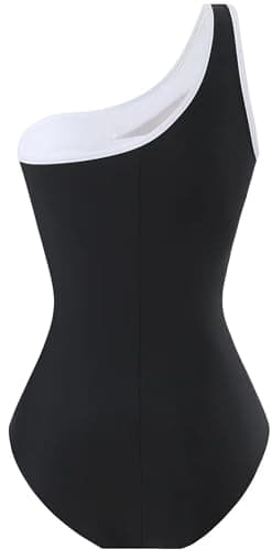 Runtlly Women's One Piece Tummy Control Swimsuit Retro Cutout Mesh Swimwear Ruched Push Up Bathing Suits 8995 BlackWhiteP L - Image 3