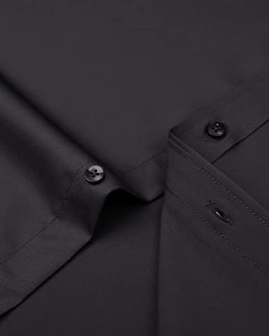 Alimens & Gentle Men's Dress Shirts Long Sleeve Wrinkle-Free Stretch Shirts Solid Formal Button Down Shirt with Pocket Black - Image 4