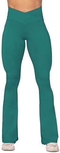Sunzel Flare Leggings, Crossover Yoga Pants with Tummy Control, High-Waisted and Wide Leg, 30" Inseam, Jasper Green, Large - Image 3